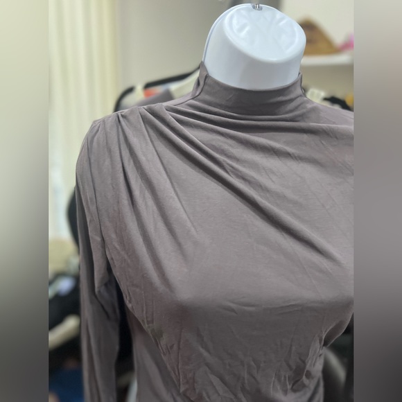 Eco-SkinKiss® Asymmetrical Ruch Mock Neck Top - Picture 4 of 4